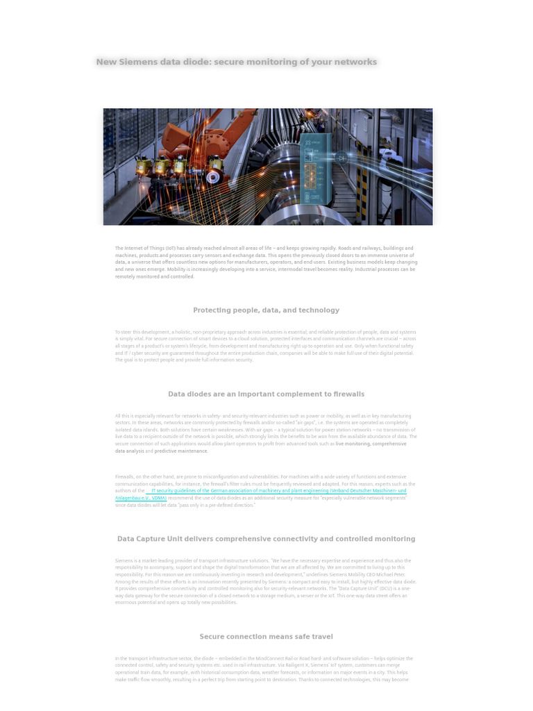 Siemens Data Diode for Secure Networks | PDF | Computer Network ...