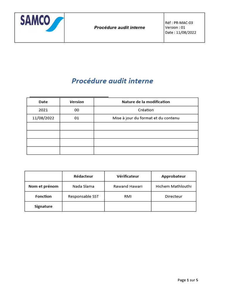 PR-MAC-03-V00 Procédure Audit Interne | PDF | Audit | Business