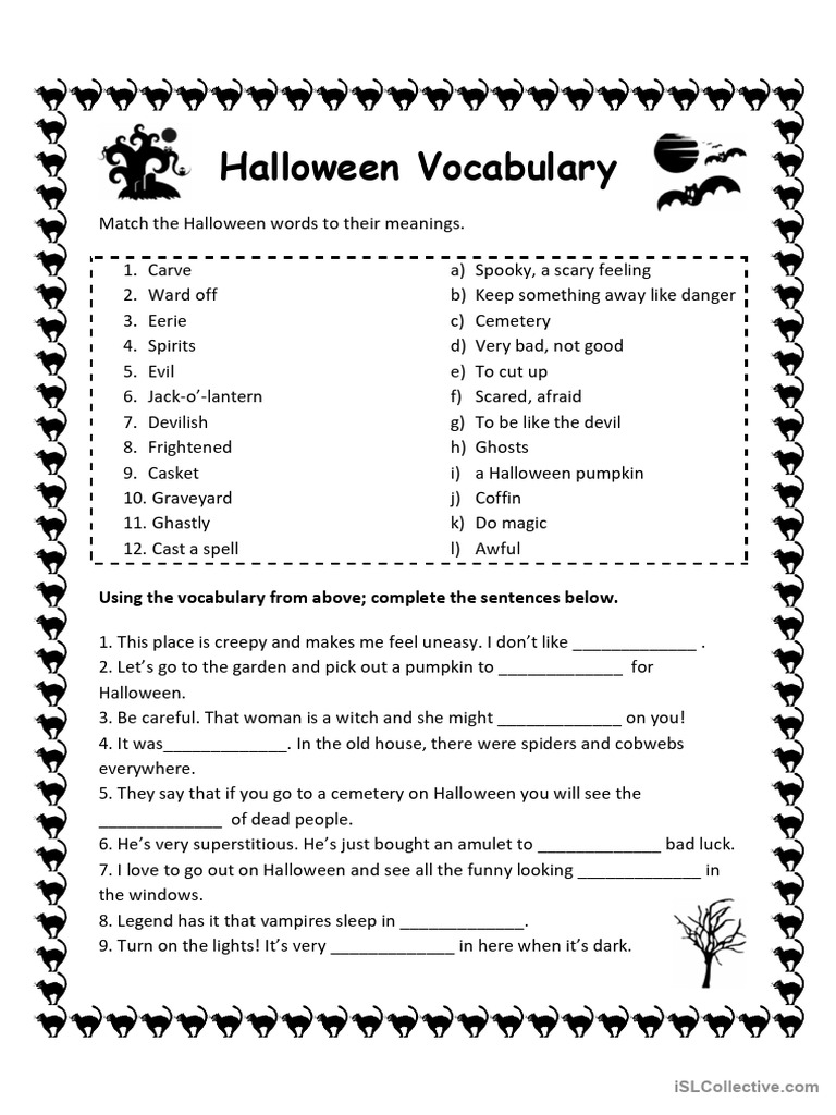 Halloween vocabulary pdf halloween folklore