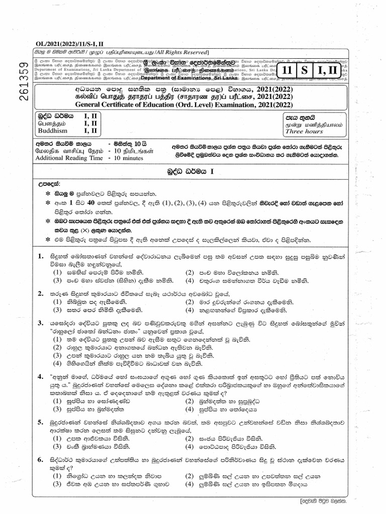 2021 Ol Buddhism Past Paper And Answers Sinhala Medium 1 Pdf