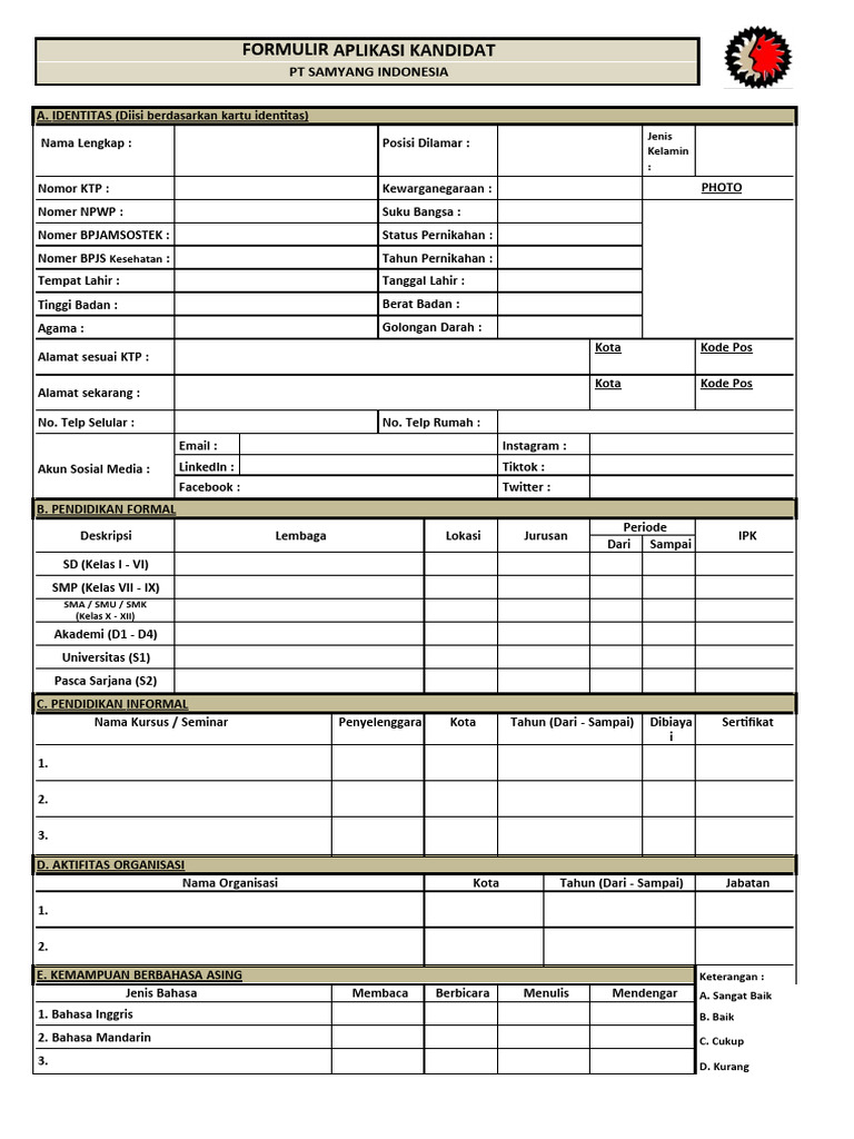 FORM - Aplikasi Kandidat - Samyang Indonesia 2023 - Nama Kandidat | PDF