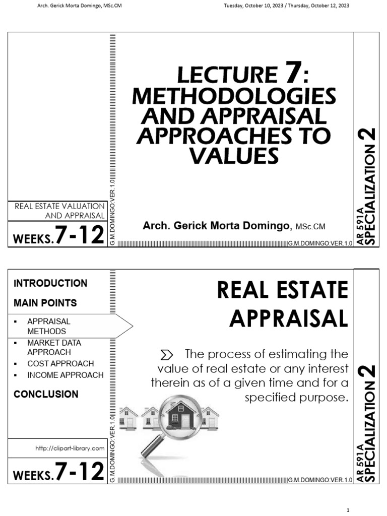 l7 MT Methodologies Appraisal Approaches To Values PDF Real Estate Appraisal Business