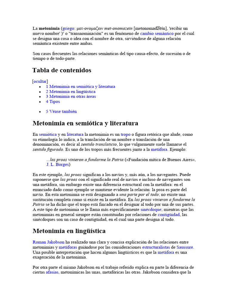 Definición y ejemplos de metonimia | PDF | Figuras del lenguaje ...