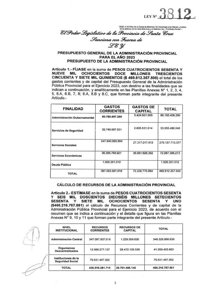 Ley 3812 presupuesto 2023 app pdf