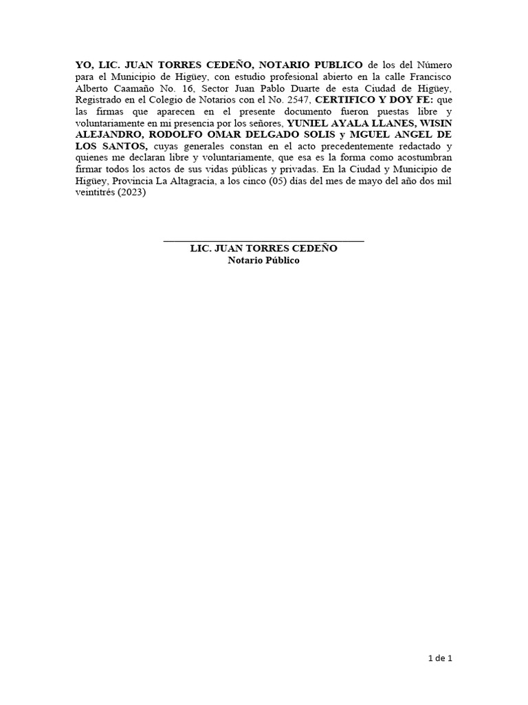 Coletilla Notarial en Higüey 2023 | PDF