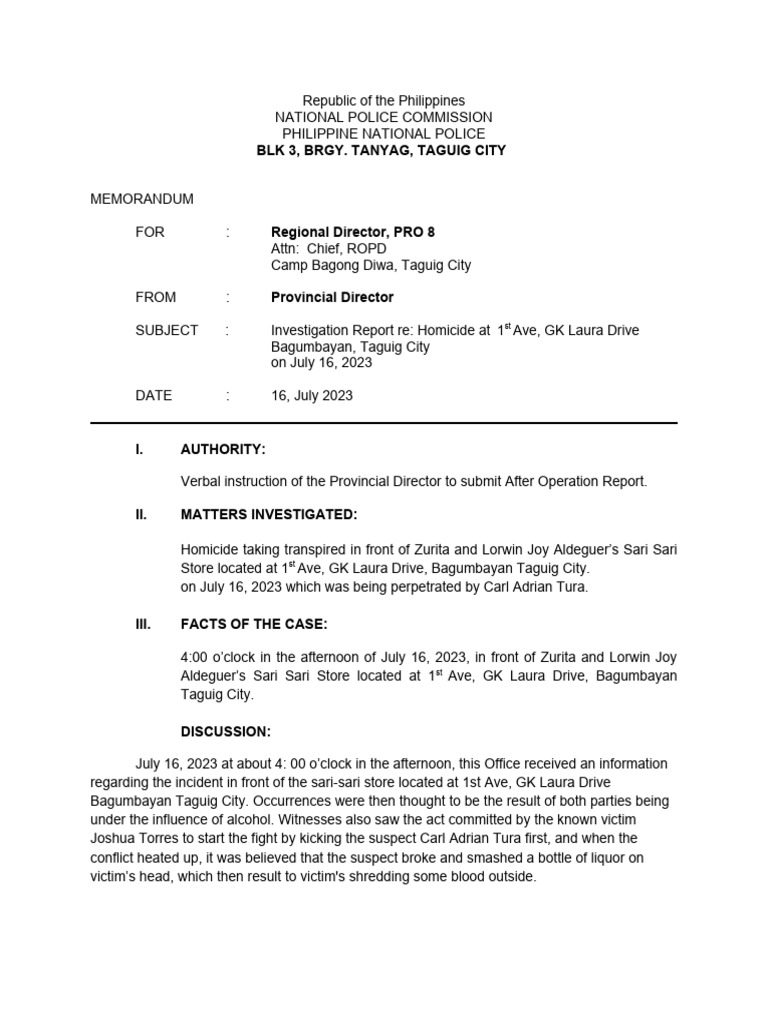 Investigation Report Sample | PDF | Crime & Violence | Law Enforcement