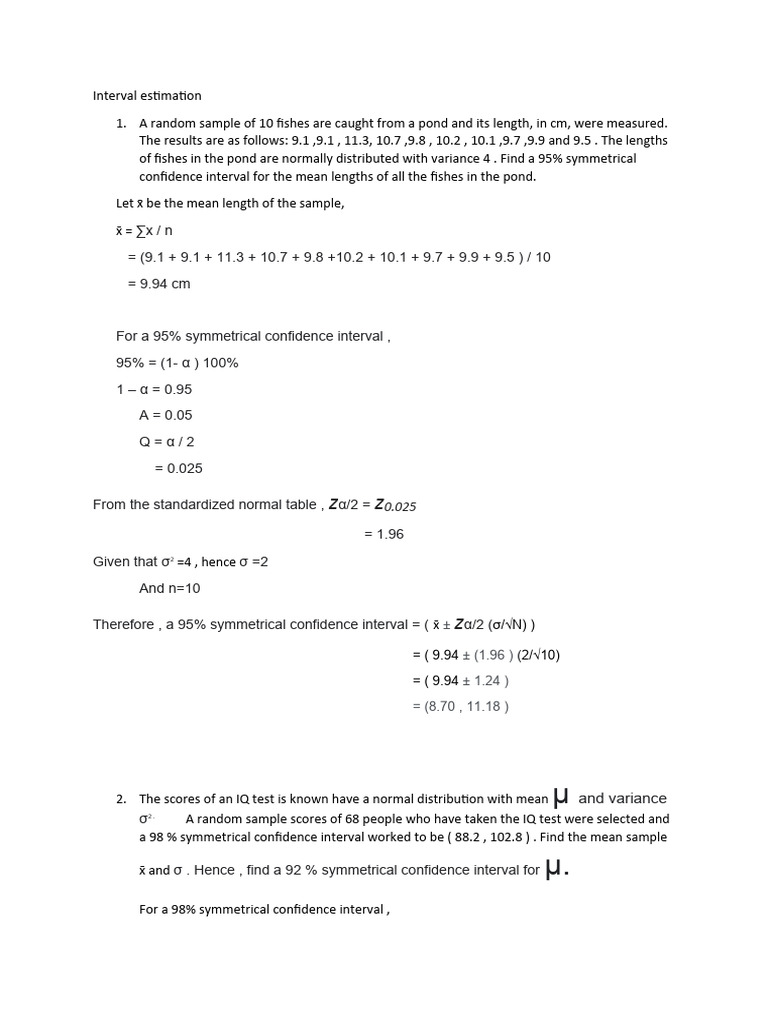 Interval estimation pdf confidence interval normal distribution
