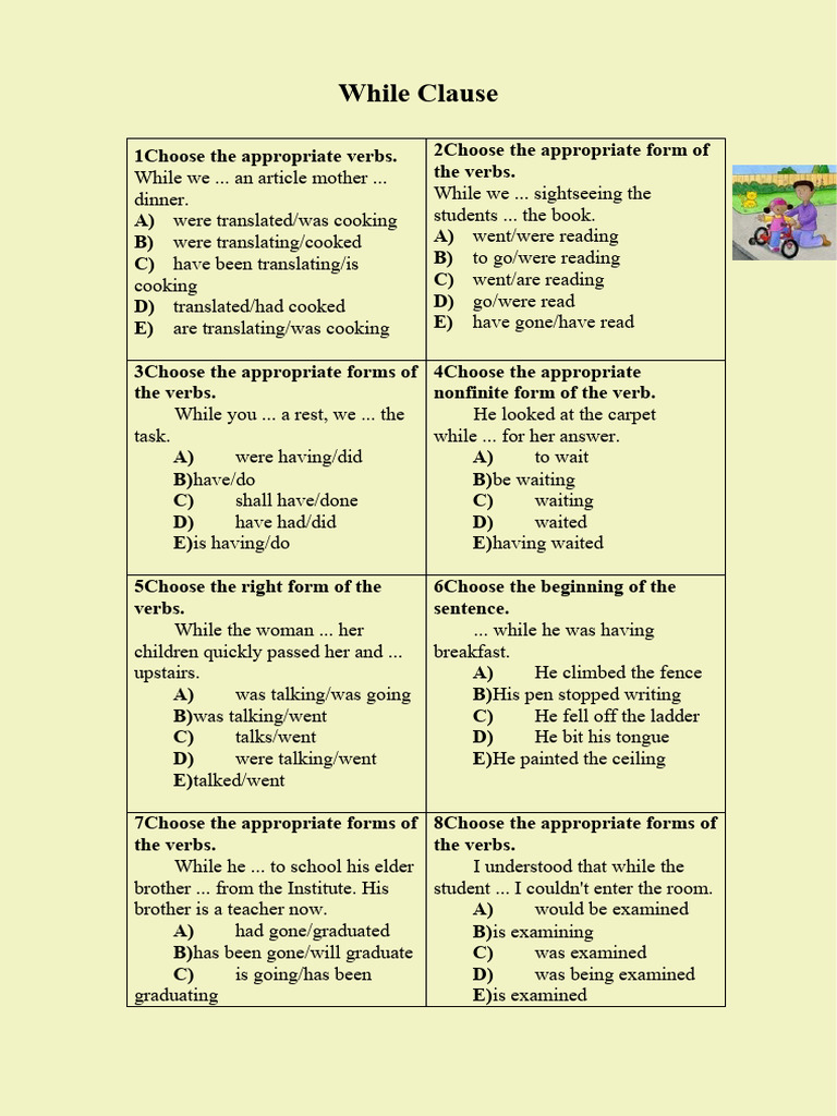 While Clause Verb Exercises | PDF | Linguistic Typology | Language ...