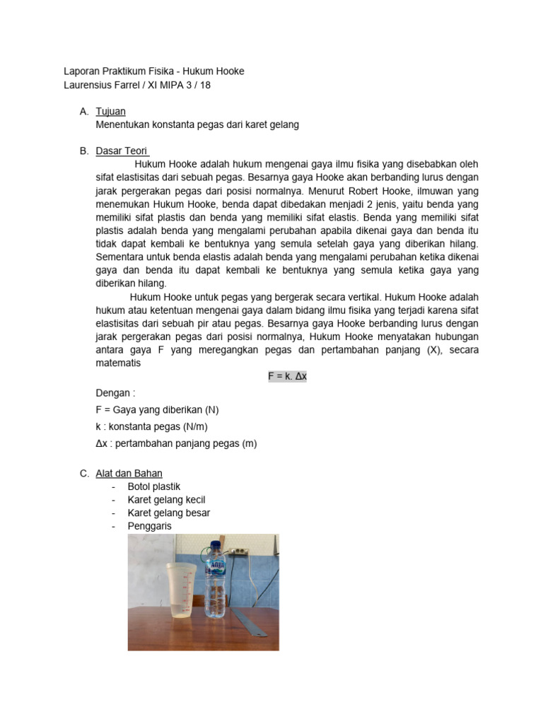 Laporan Praktikum Fisika - Hukum Hooke | PDF