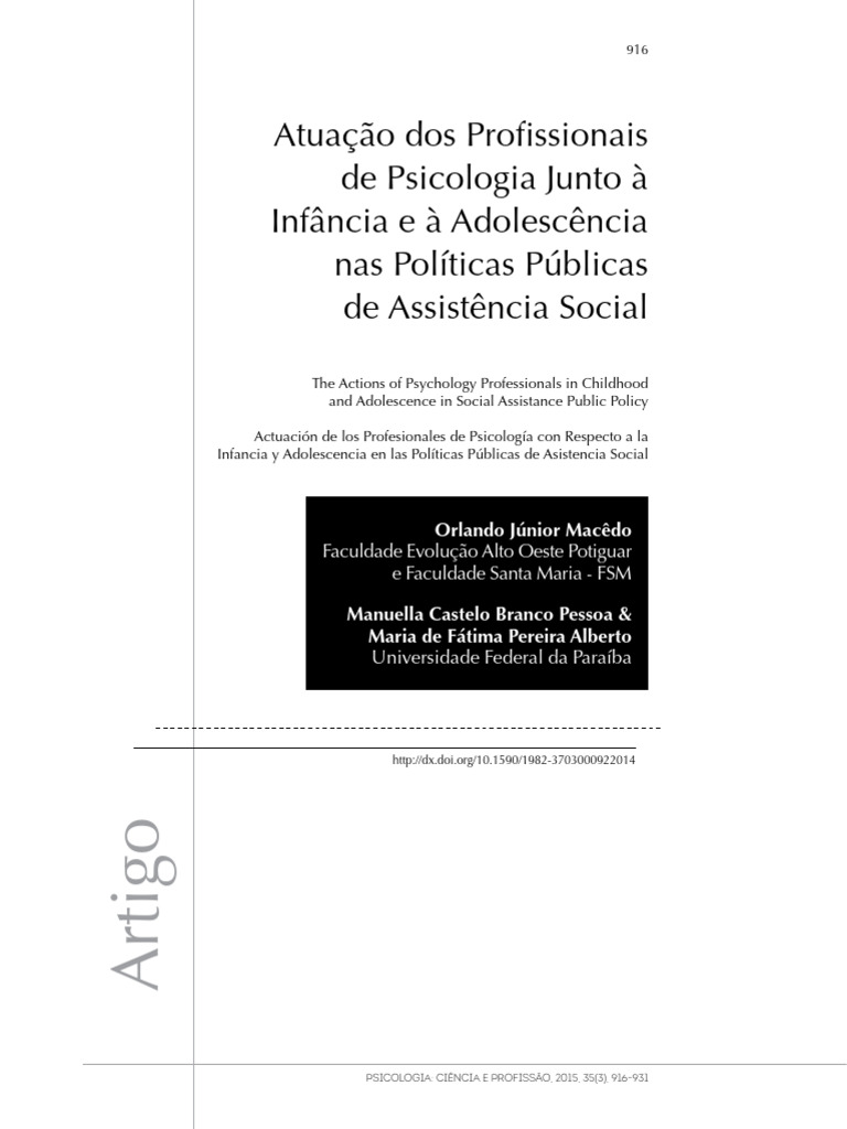 Atuacao dos profissionais de psicologia pdf