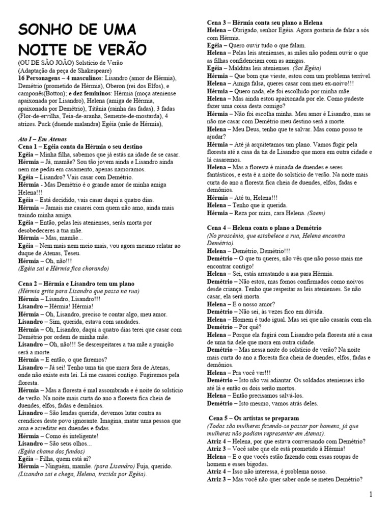 SONHO DE UMA NOITE DE VERÃO para 12 Atrizes | PDF | Poesia, image size:768x1024