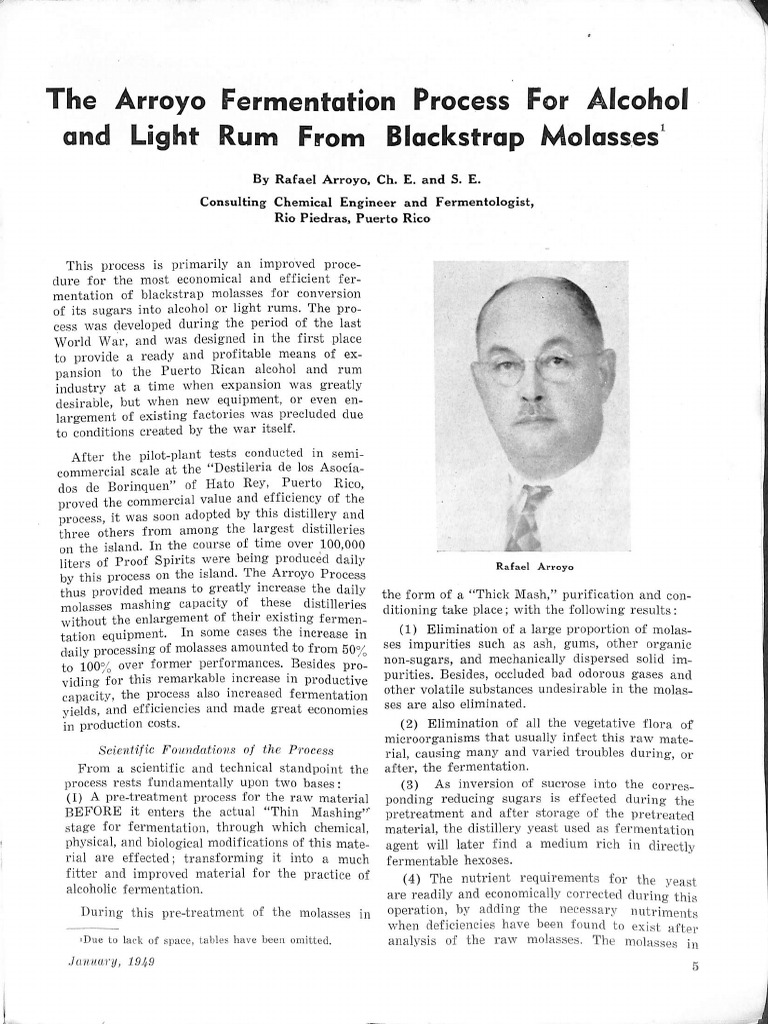 The Arroyo Fermentation Process For Alcohol and Light Rum From