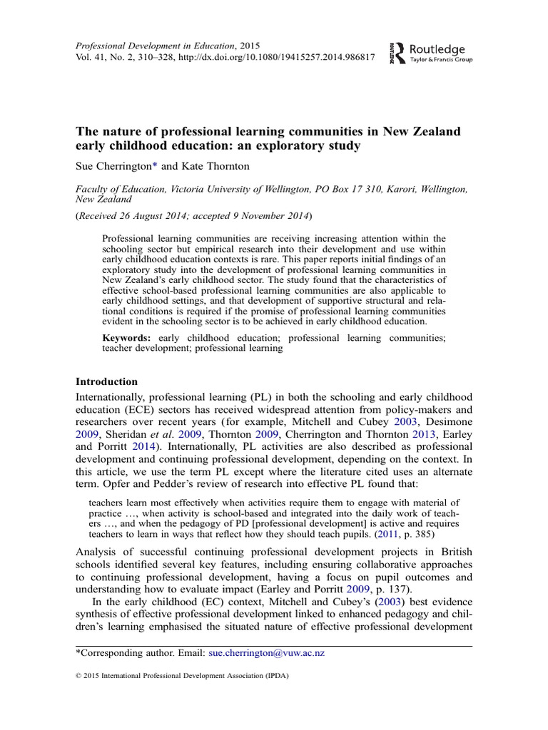 Cherrington thornton 2015 the nature of professional learning