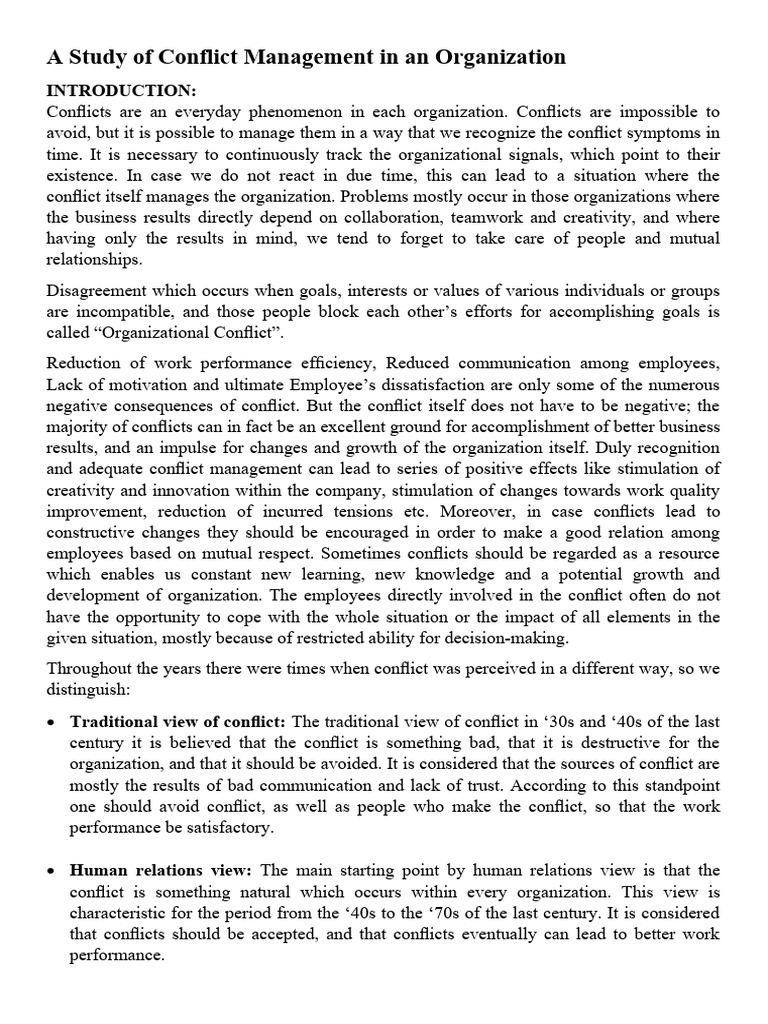 Conflict Management Study in Organizations | PDF | Cognition ...