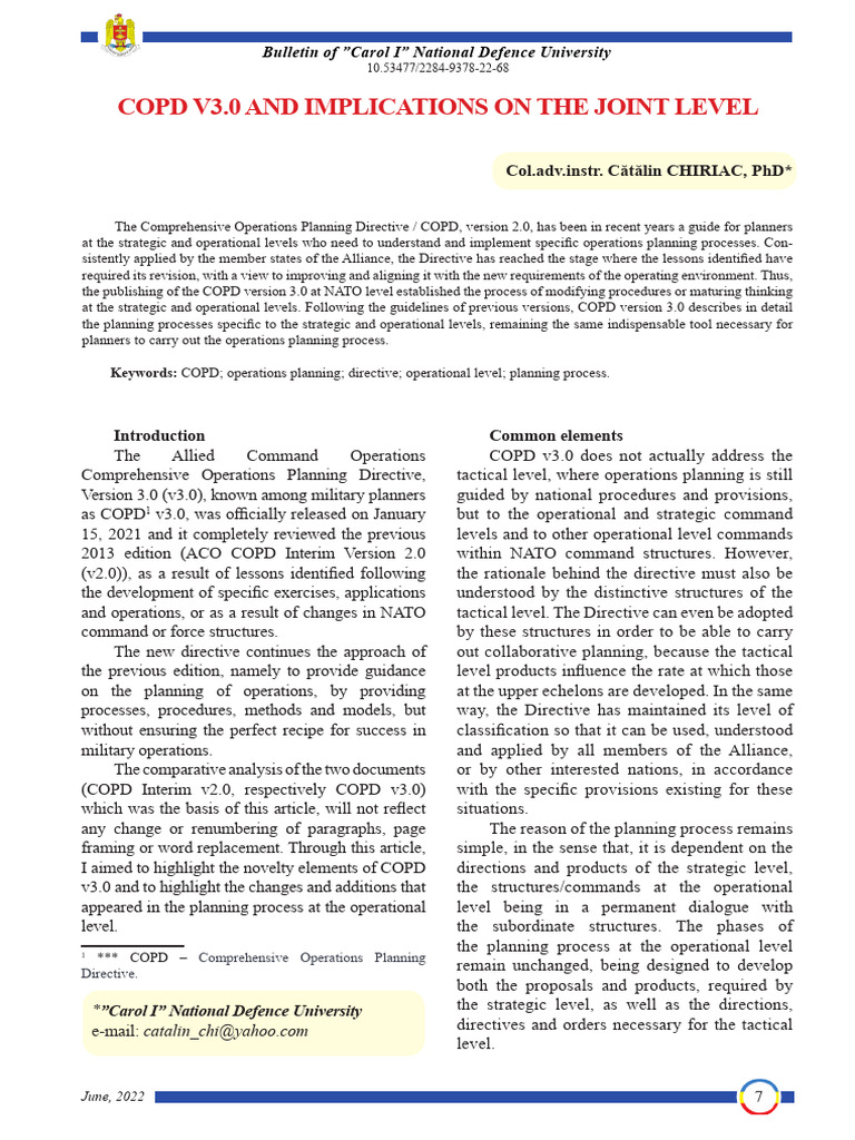 COPD v3.0: Updates for Operational Planning | PDF | Risk | Nato