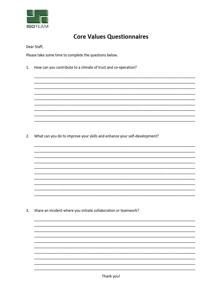 Core Values Questionnaire 21 Feb 20 Download Free PDF