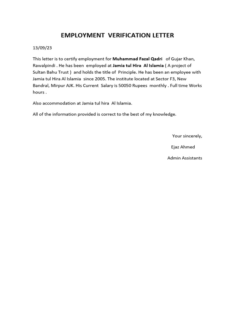 Employment Verification Letter | PDF