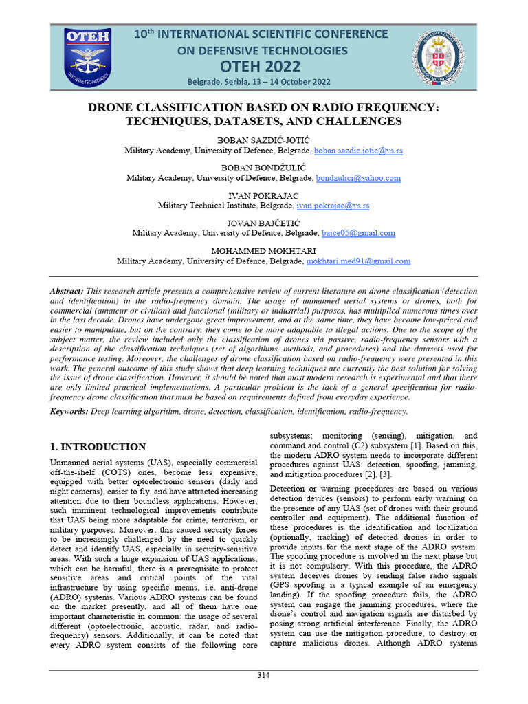 Drone Classification Based On Radio Frequency: Techniques, Datasets ...