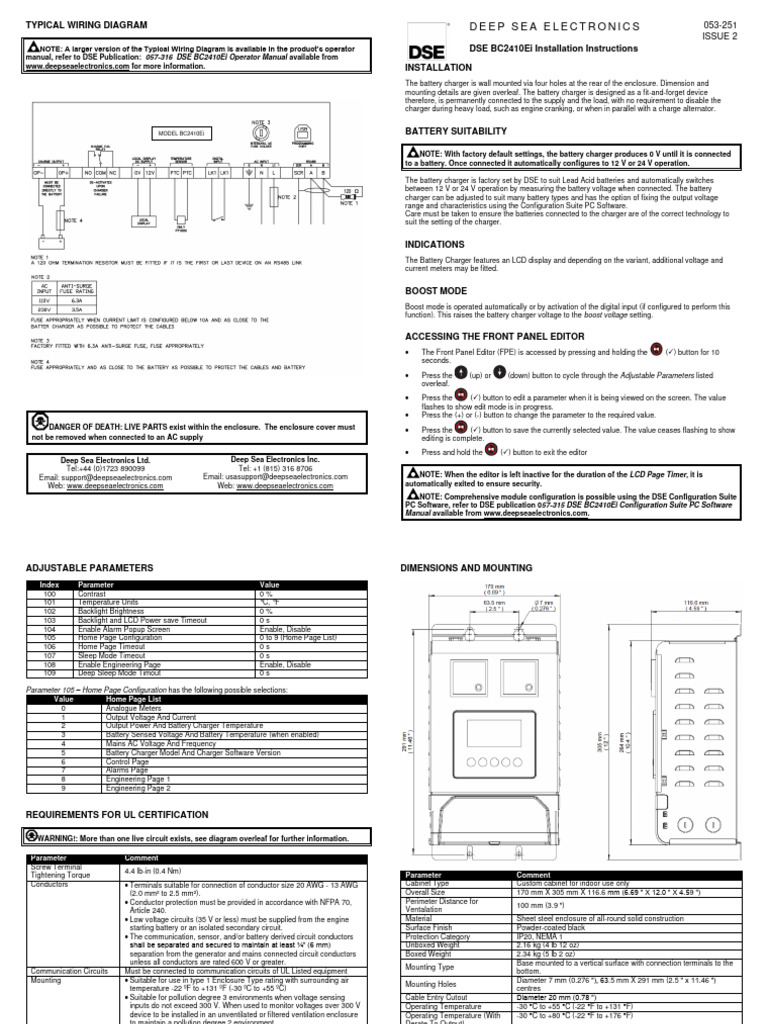 DSE BC2410Ei Wiring Diagram Guide | PDF | Battery Charger | Electrical ...