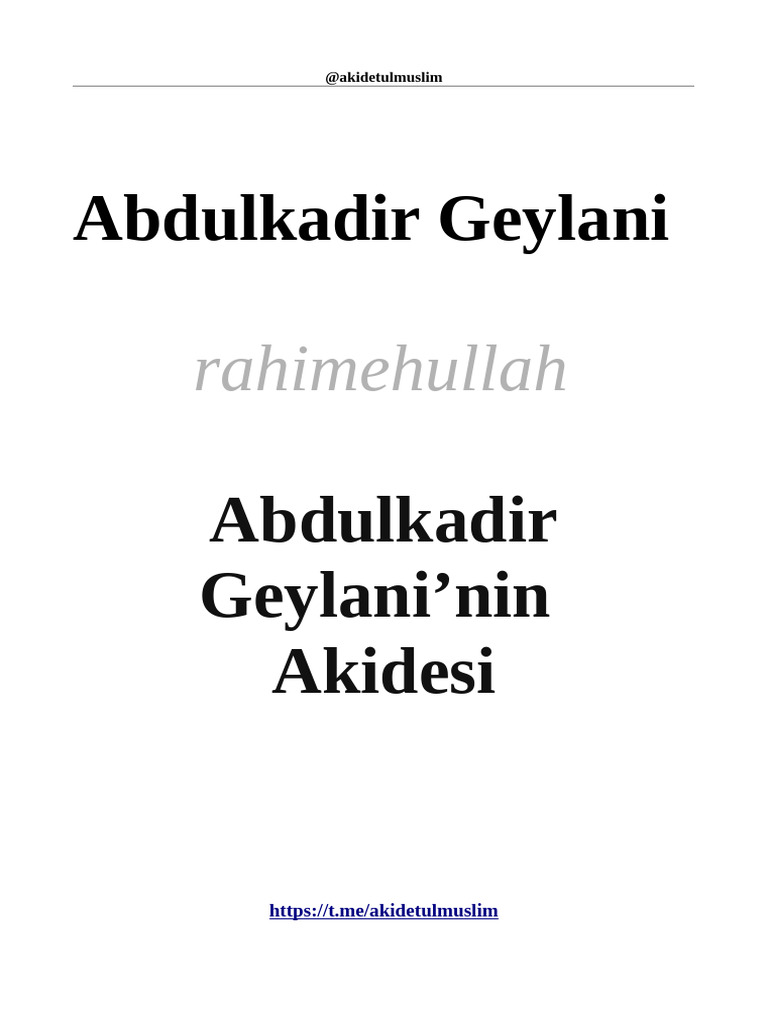 Abdulkadir Geylani - Akidetul Geylaniye | PDF