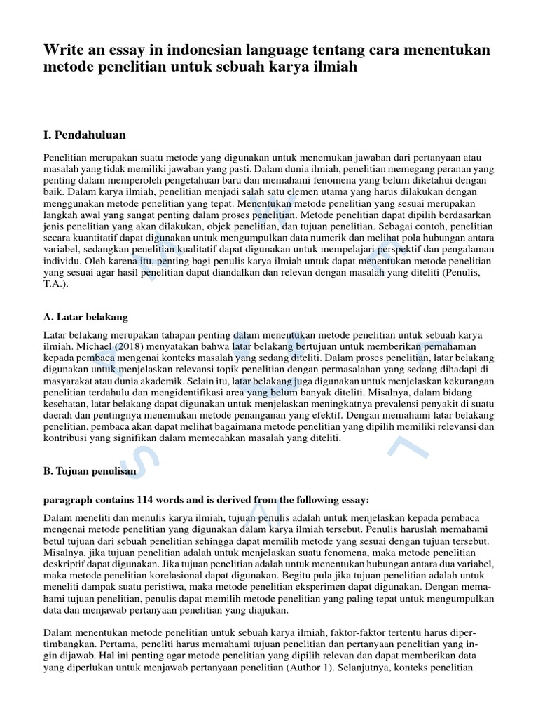 Write An Essay in Indonesian Language Tentang Cara Menentukan Metode ...