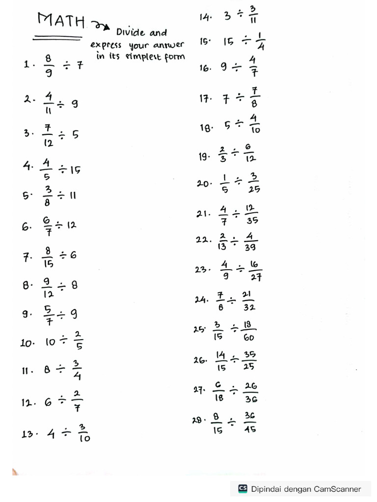 Math. Dividing Fractions. PDF