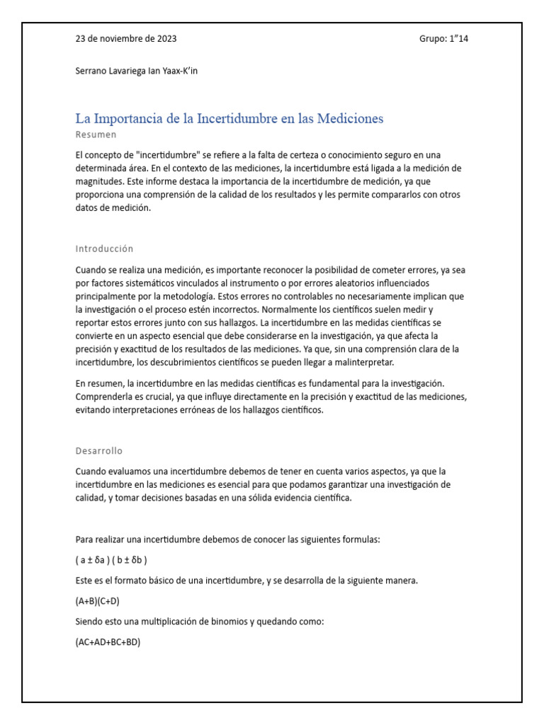 La Incertidumbre en Las Medidas | PDF | Incertidumbre | Medición