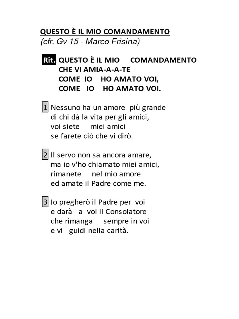 Questo è Il Mio Comandamento Testo