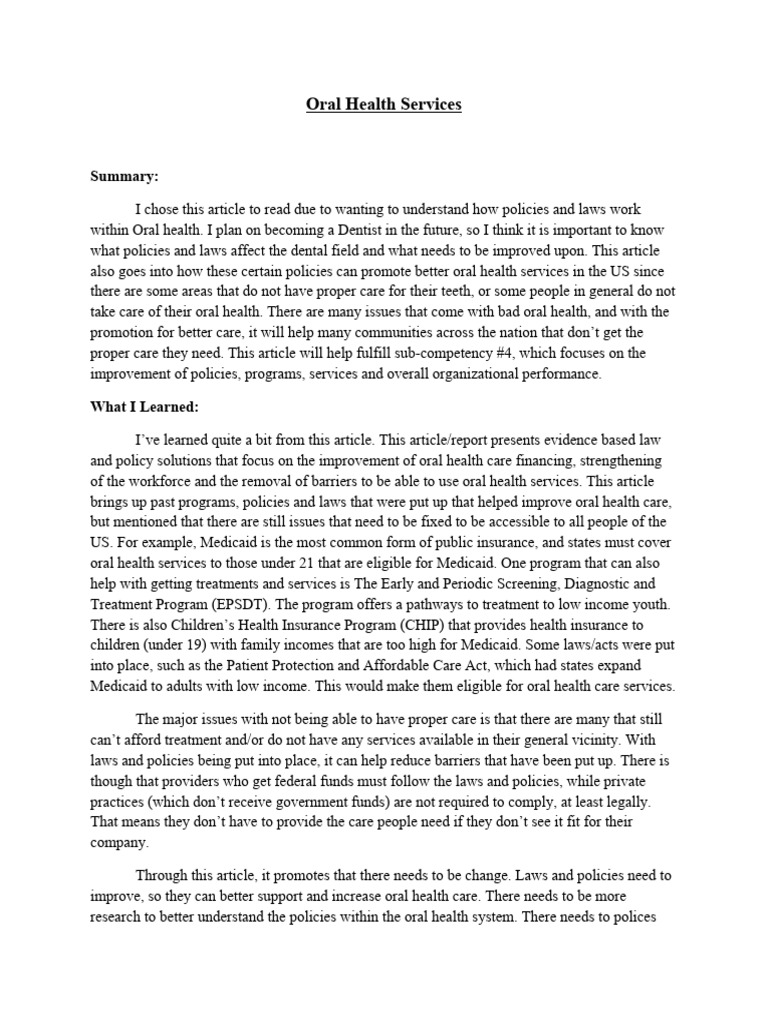 Oral Health Services PDF Medicaid Dentistry