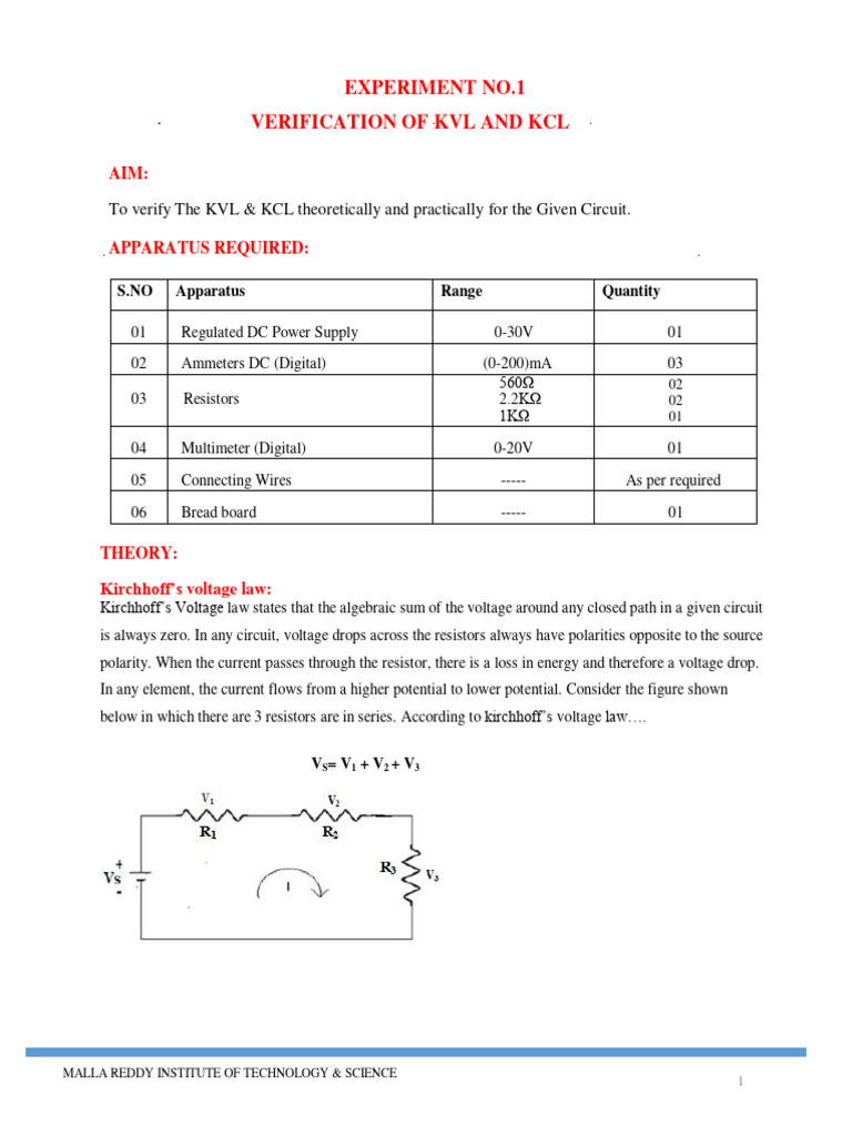 KVL and KCL Verification Experiment | PDF | Science & Mathematics ...