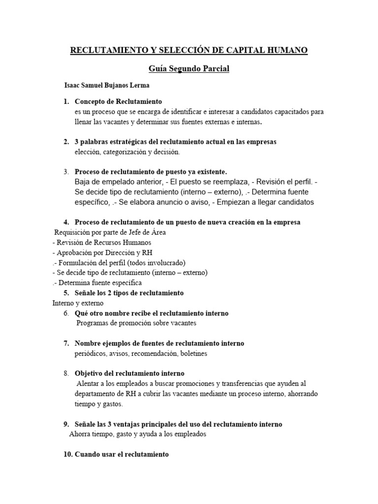 GUIA Segundo Parcial Reclutamiento | PDF | Reclutamiento | Gestión de