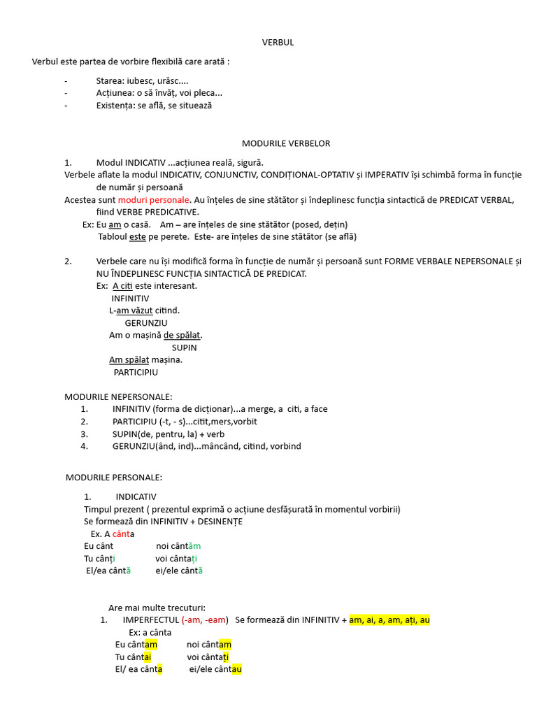 Gramatica Verbul | PDF