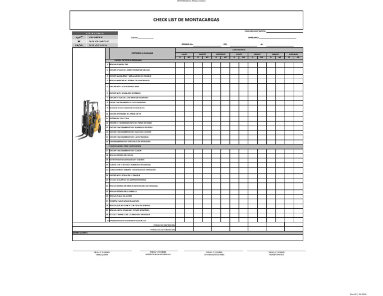 Check list autoelevador montacargas pdf