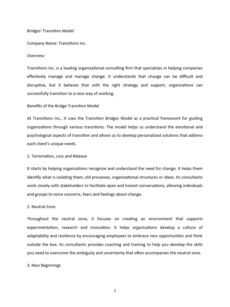 Bridges' Transition Model Overview | PDF | Career & Growth | Self ...