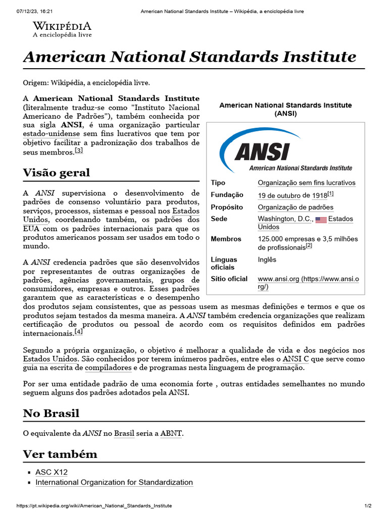 Instituto Nacional Americano de Padrões | PDF