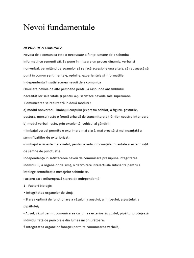Nevoi Fundamentale | PDF