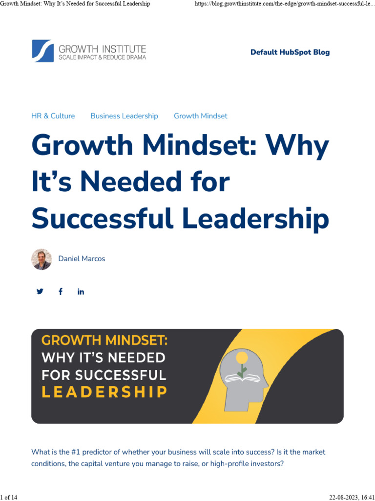 Growth Mindset Why It S Needed For Successful Leadership Pdf