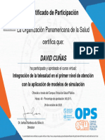 DAVID CUÑASIntegración de La Telesalud en El Primer Nivel de Atención Con La Aplicación de Modelos de Simulación-Certificado Del Curso 3706915