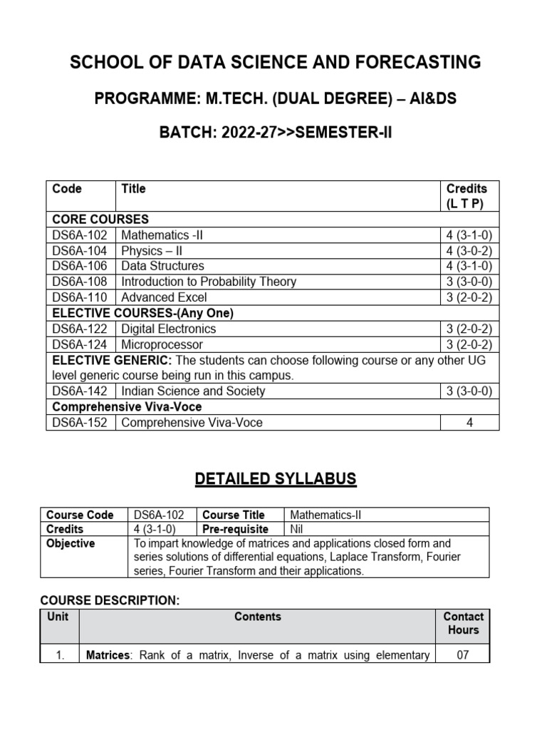 M.Tech AI & Data Science Semester 2 Syllabus | PDF