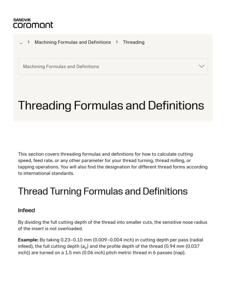 Threading formulas and definitions PDF Engineering Tolerance Industrial Processes