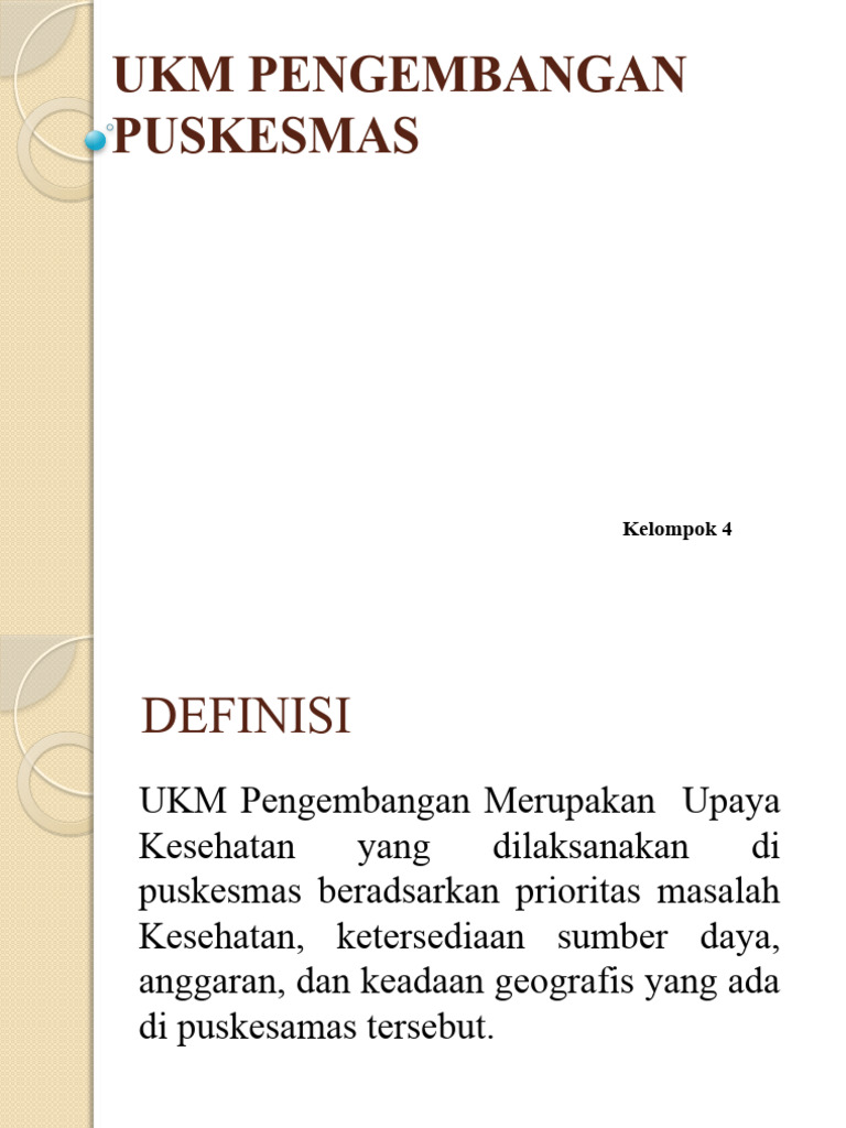 Pengembangan UKM di Puskesmas | PDF | Pengembangan Diri | Kesehatan ...