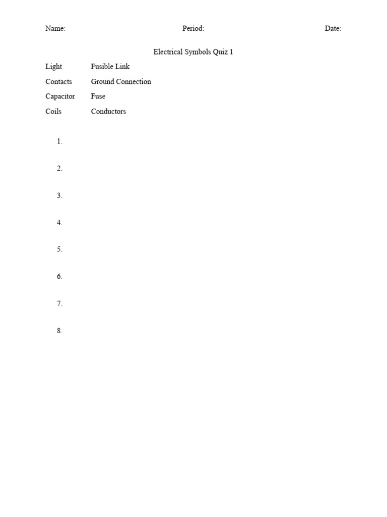 CETT 1302 Electrical Symbols Quiz 1 Copy Copy PDF