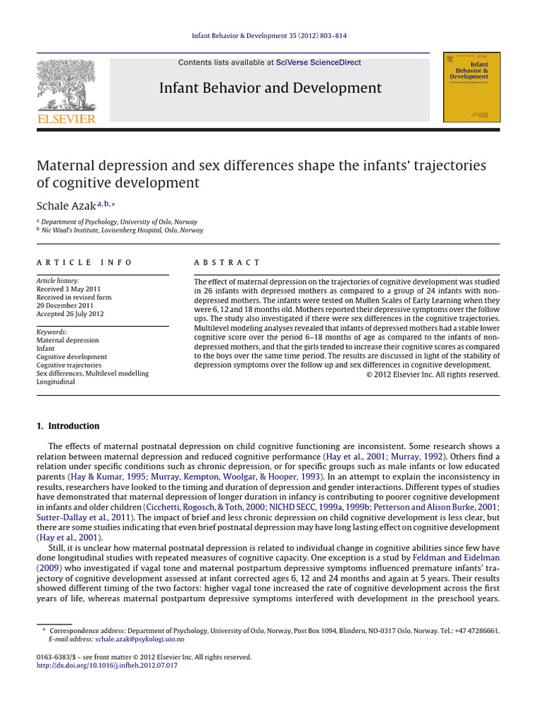 Maternal Depression and Infants Trajectories | PDF