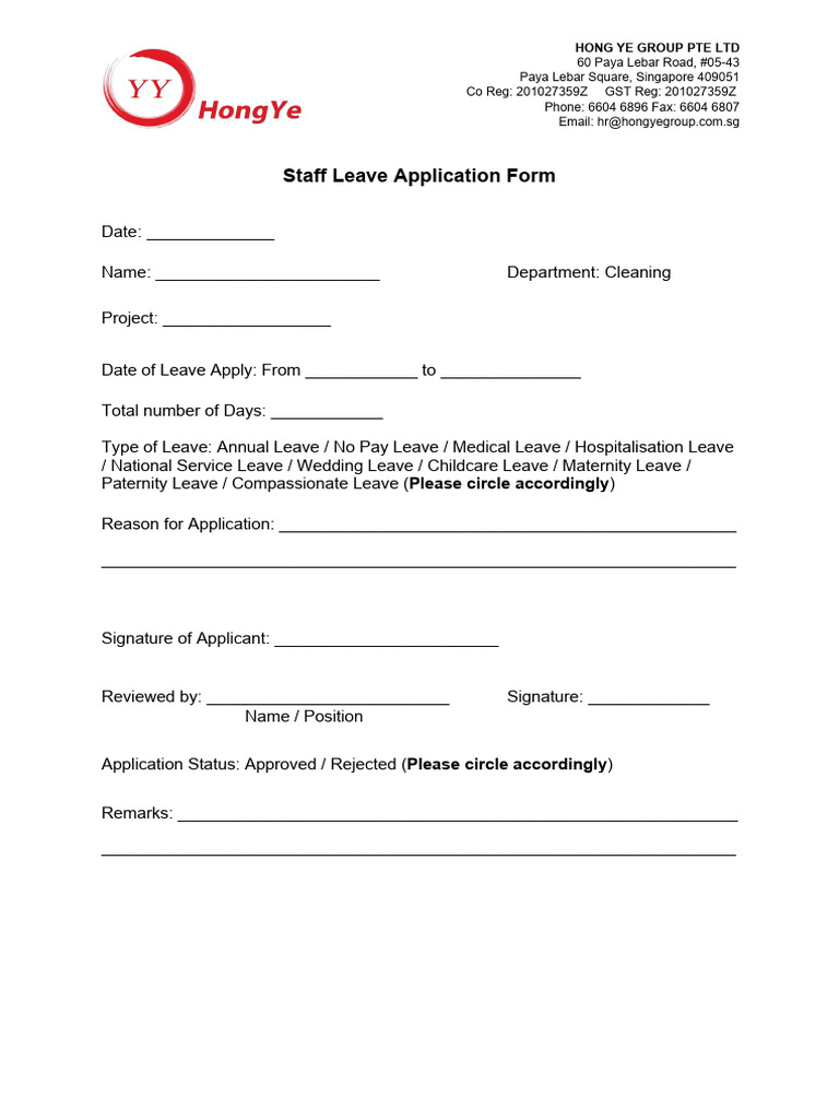 Staff Leave Application Form PDF