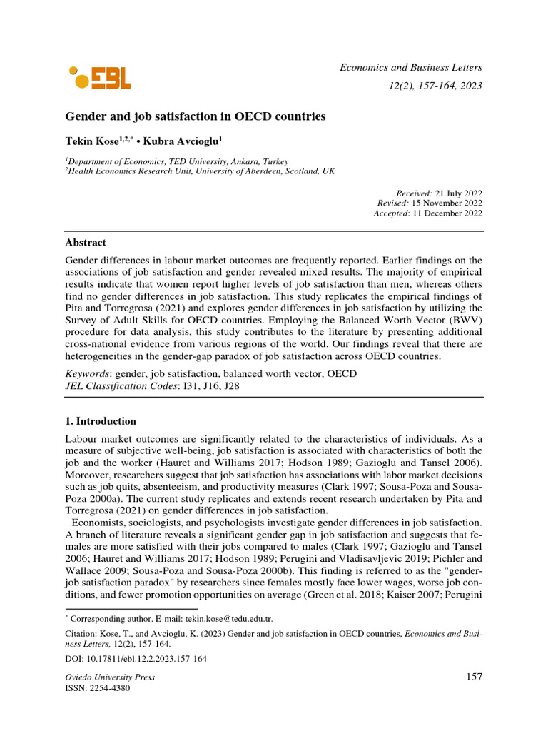 Gender and Job Satisfaction in OECD Countries PDF Job Satisfaction