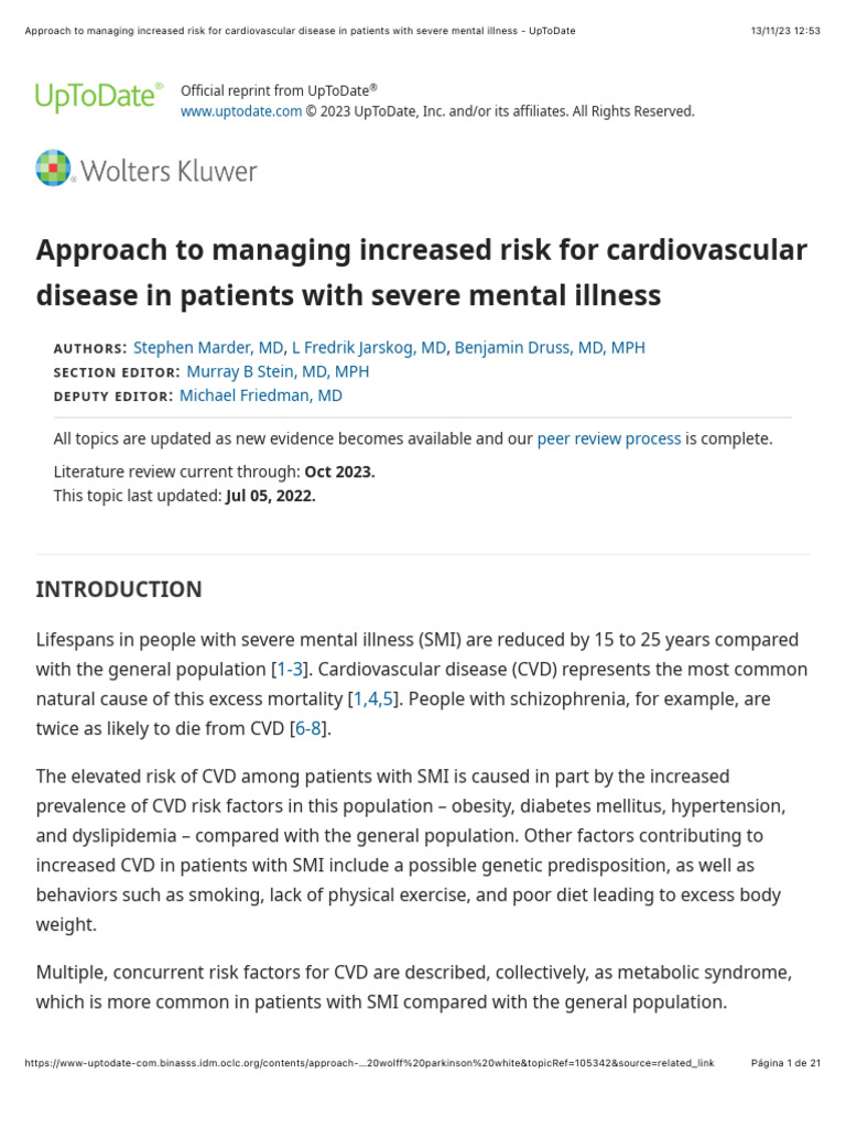 Approach To Managing Increased Risk For Cardiovascular Disease in Patients With Severe Mental