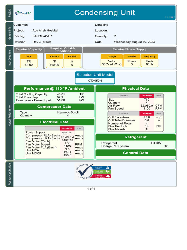 AHU and ACCU Specifications for Abu Hospital | PDF | Power Supply ...