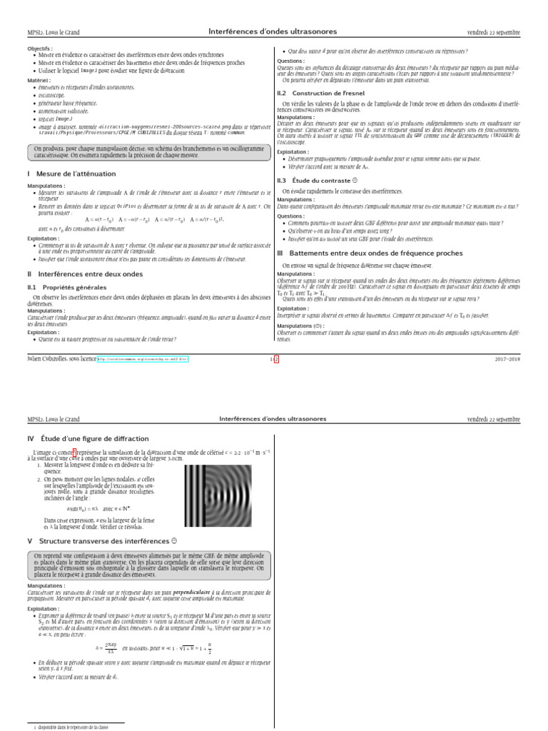 Tp Interferences Pdf Fréquence Vagues