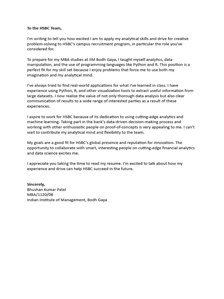 HSBC Cover Letter | PDF