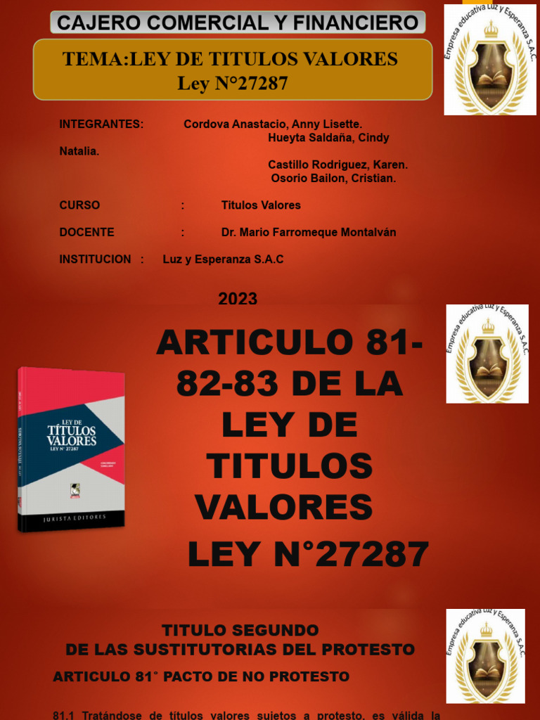 Artículo 81 Ley 27287: Sin Protesto | PDF | Pagaré